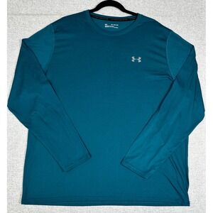 Under Armour Threadborne HeatGear Mens 3XL Long Sleeve Shirt Teal Blue Loose Fit